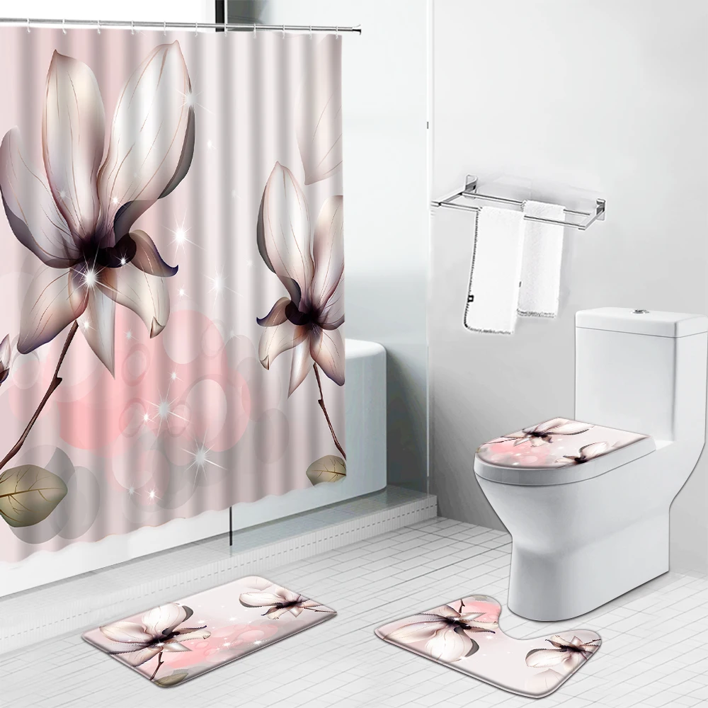 Koop Zonnebloem Bloem Landschap Douchegordijn Cactus Paardebloem Tulp Vlinder Anti-Slip Tapijt Wc Deksel Cover Mat Badkamer Gordijn Set