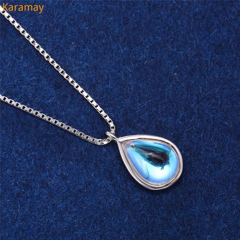 

Cute Female Water Drop Moonstone Pendant Necklace 100% Real 925 Sterling Silver Crystal Wedding Necklaces For Women