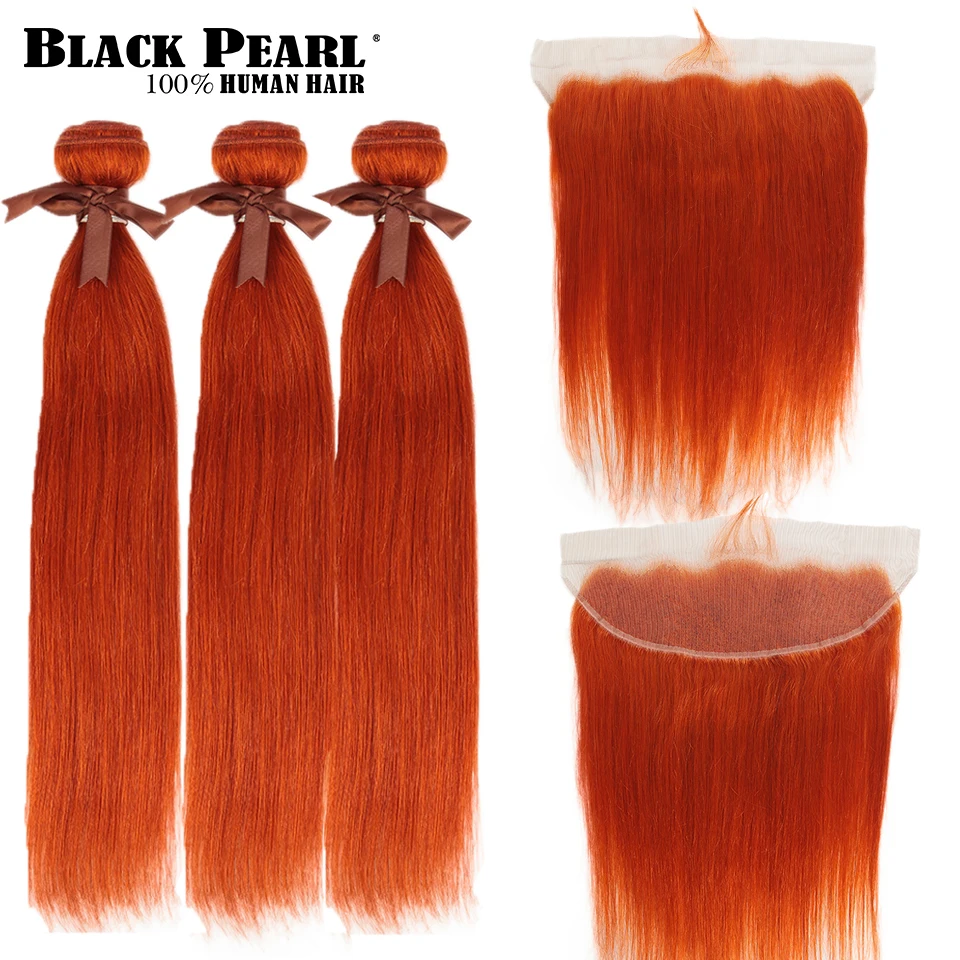 Black Pearl Orange Bundles With Frontal Straight Remy Hair Bundles Blonde Brazilian Hair Weave 2/3 Bundles With Frontal