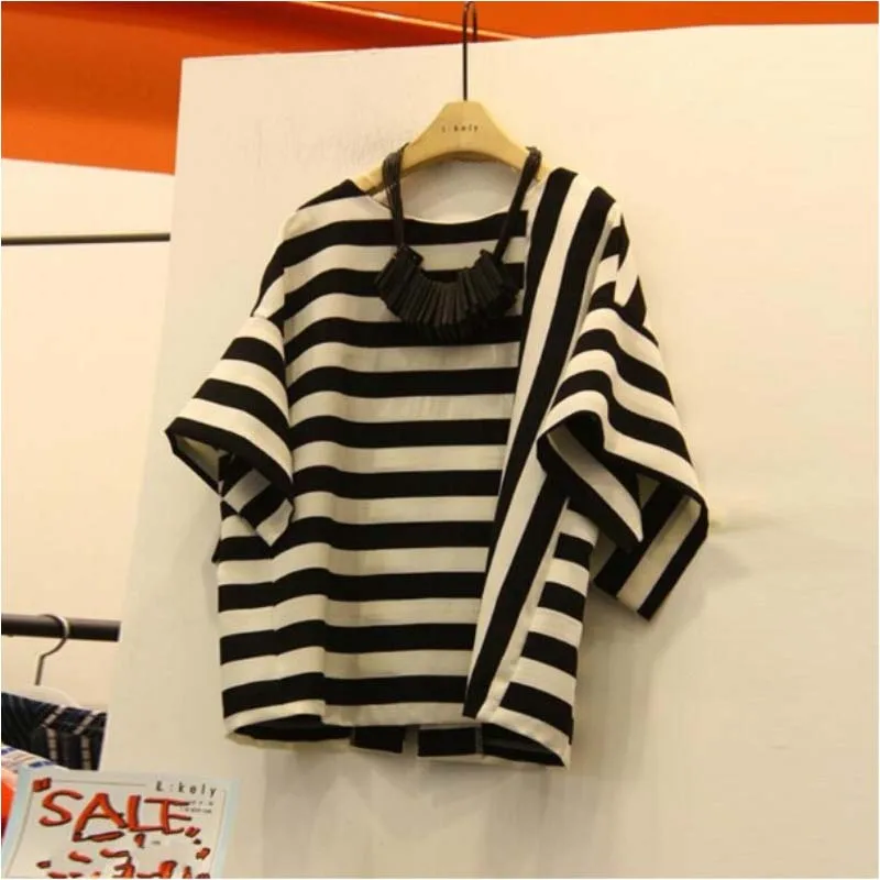 

Женская футболка в полоску, Повседневная Свободная хлопковая Футболка с круглым вырезом и коротким рукавом, лето 2021