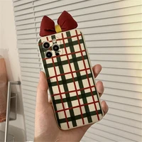 retro sweet girls bow tie plaid phone case for iphone 13 12 11 pro xs max x xr 7 8 plus x 7plus lens protection case cute cover
