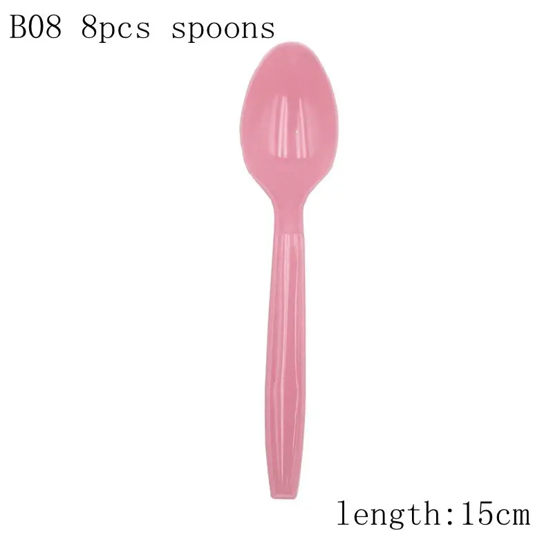 B08 8pcs blue spoon Одноразовая посуда для мальчиков или девочек, кружки, тарелки, салфетки, скатерть, гирлянда для вечеринки в честь рождения - Цвет: B08 8pcs blue spoon