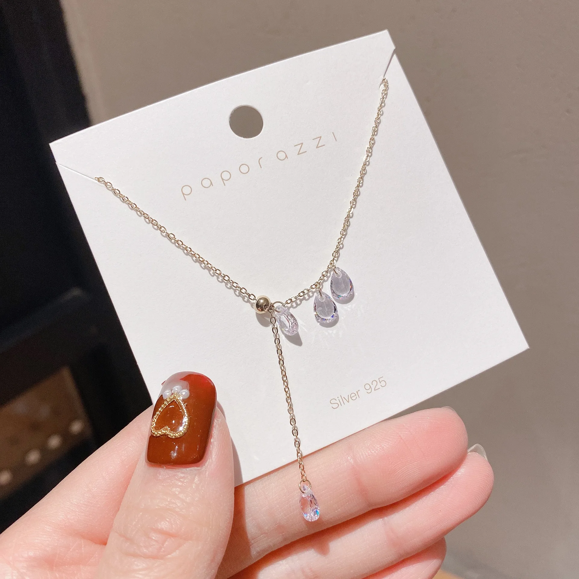 

Ladies Delicate Stylish Chain Necklace Women's Chic Waterdrop Crystal Pendants Necklaces New Korean Fashion Chains