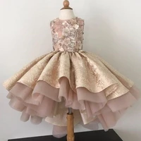 luxury pink lace applique flower girls dresses ball gowns luxury girls pageant celebrity gowns birthday party gowns custom