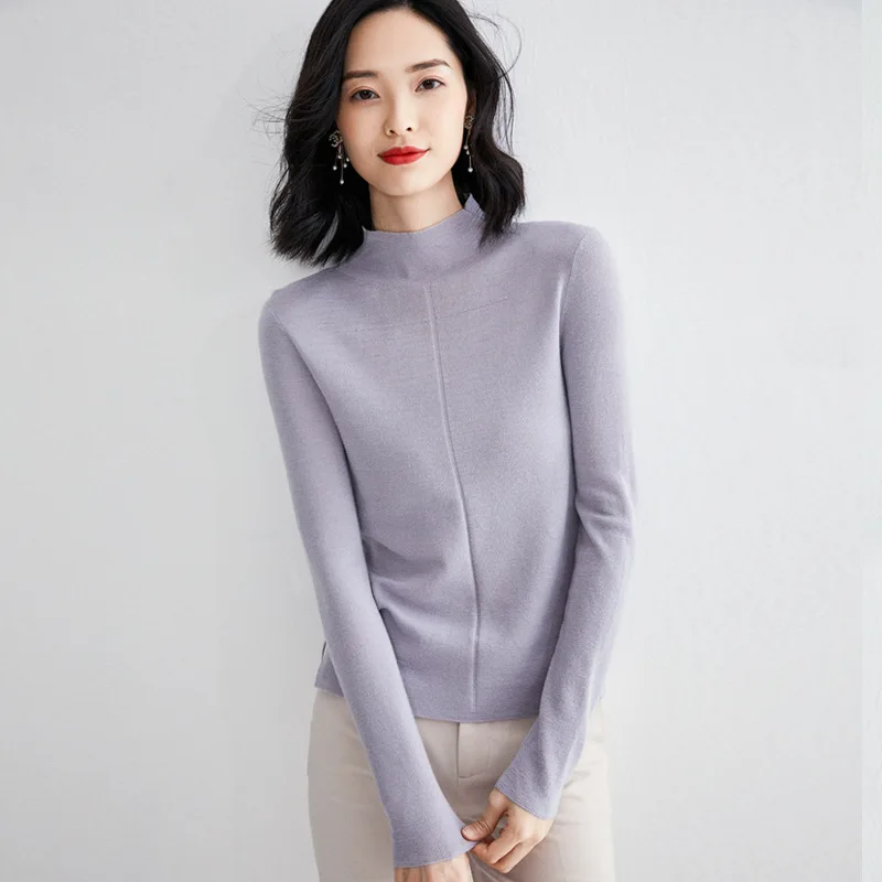 

Fall and Winter 2019 New pullover Women's Basics Bottoming Knitwear Wild Pullover Sweater Half Turtleneck Sweater women 19068