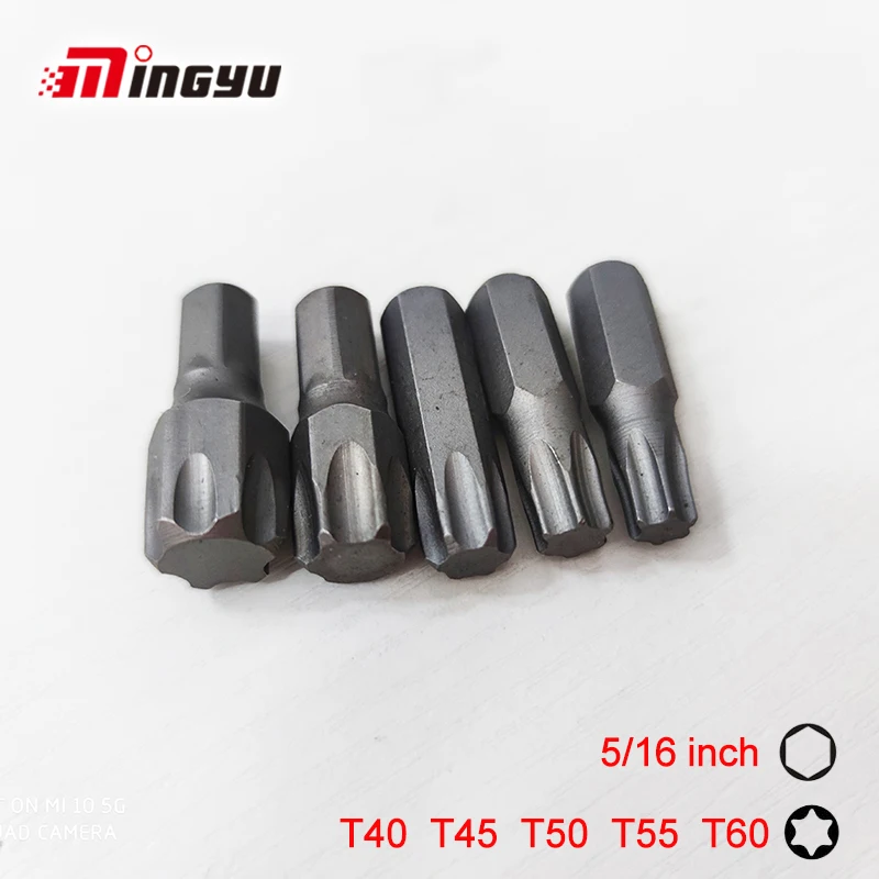Набор бит для отвертки Torx T40, T45, T50, T55, T60, 5/16 дюйма, 5 шт.
