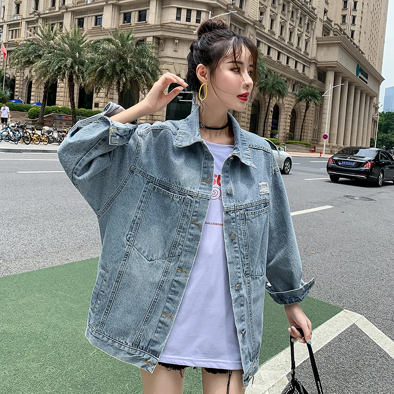 

Модная осенне-Весенняя джинсовая куртка, топы, модная верхняя одежда с длинными рукавами и отворотами, джинсовые куртки для женщин 2021 chaquetas ...