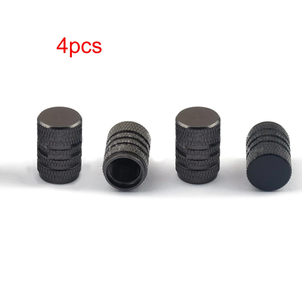 

4pcs Black Aluminium Car Wheel Tire Tyre Valve Stems Air Dust Cover Screw Cap Accessories 0.63*0.39inch Universal