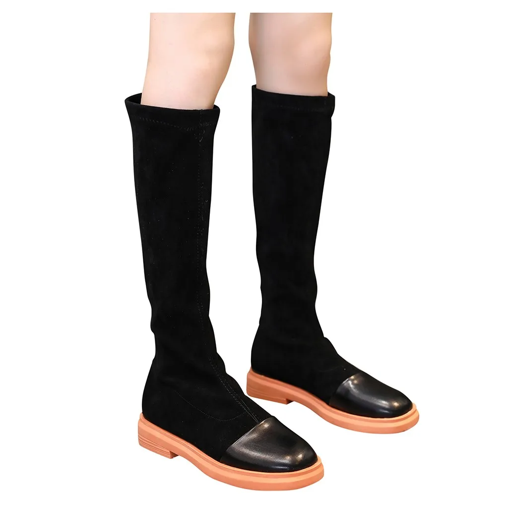 Женские сапоги до колен на платформе с круглым носком повседневные длинные