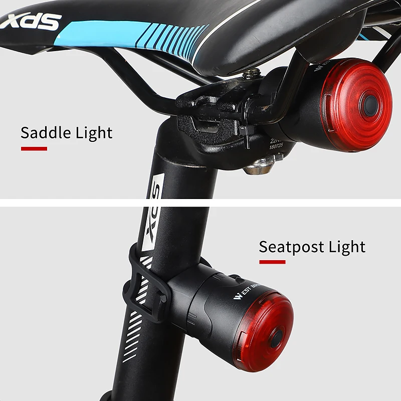 

WEST BIKING smart brake induction bicycle taillight waterproof LED USB rechargeable bicycle saddle seatpost taillight