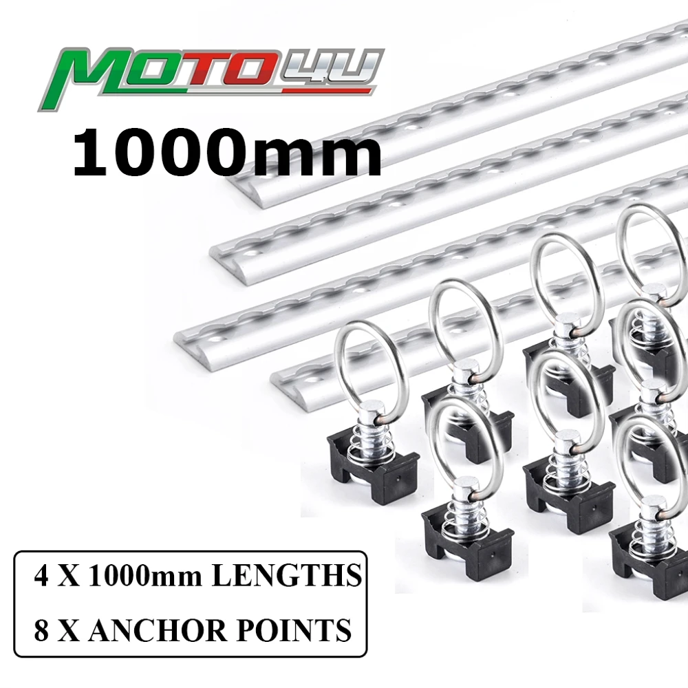 Price 4X1000Mm Ronde Anker Track Tie Down Rail En 8 X Ankerpunt Systeem Aluminium Tracking Bike Motorcycle trailer Bewegen De Fiets
