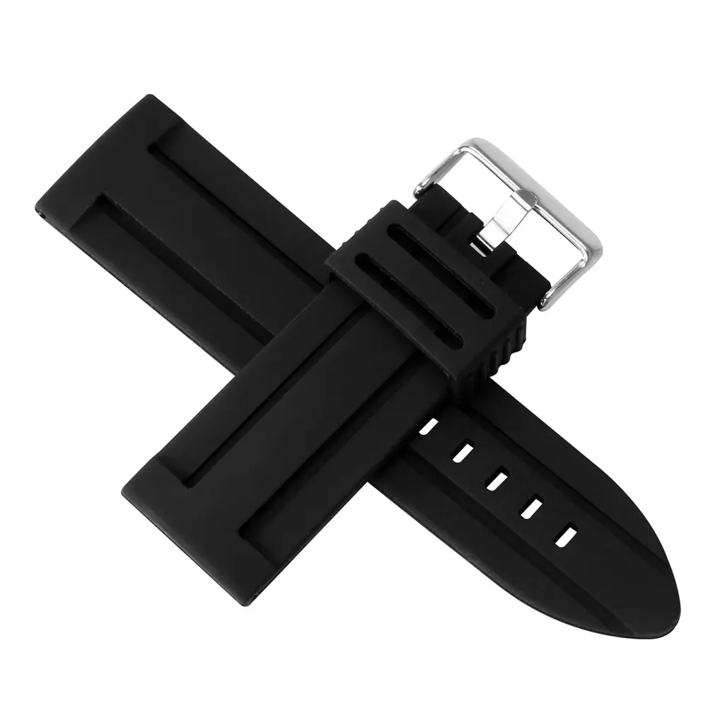 28mm 30mm Black Silicone Watchband Men's Pin Buckle Strap 7 Holes Silica Gel Watches Straps Practical Replacement Bracelet Man