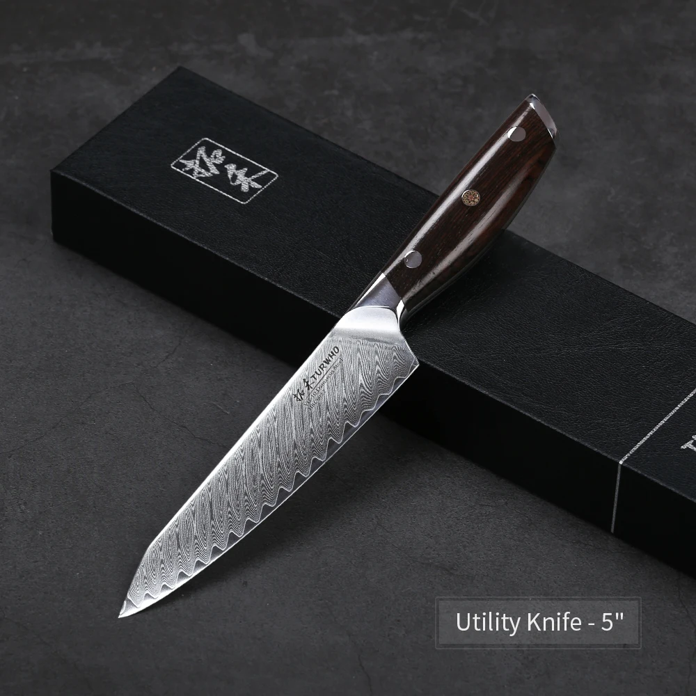 TURWHO 5''inch универсальный нож, Дамасские Профессиональные Кухонные ножи, японский нож из нержавеющей стали с ручкой из красного сандалового дерева