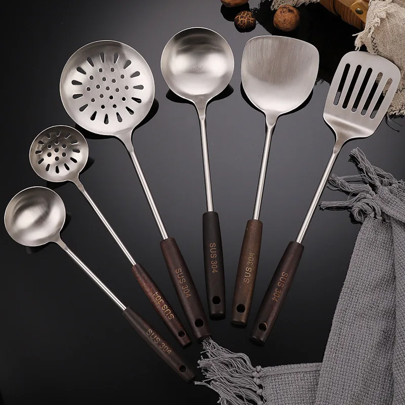 Нержавеющая сталь Винтаж лопата с деревянной ручкой дуршлаг защитой от ожогов