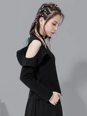 

Large-size women's wear new style jacket off-the-shoulder t-shirt personality slim stretch wear foundation t-shirt