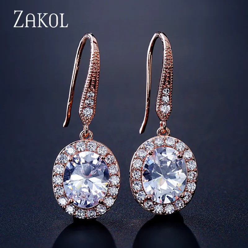 Rose Gold Color Новинка, Классические блестящие простые серьги-Крючки с кубическим цирконием для невесты, подружки невесты, женщин, подарок на день рождения, FSEP2323 - Окраска металла: Rose Gold Color
