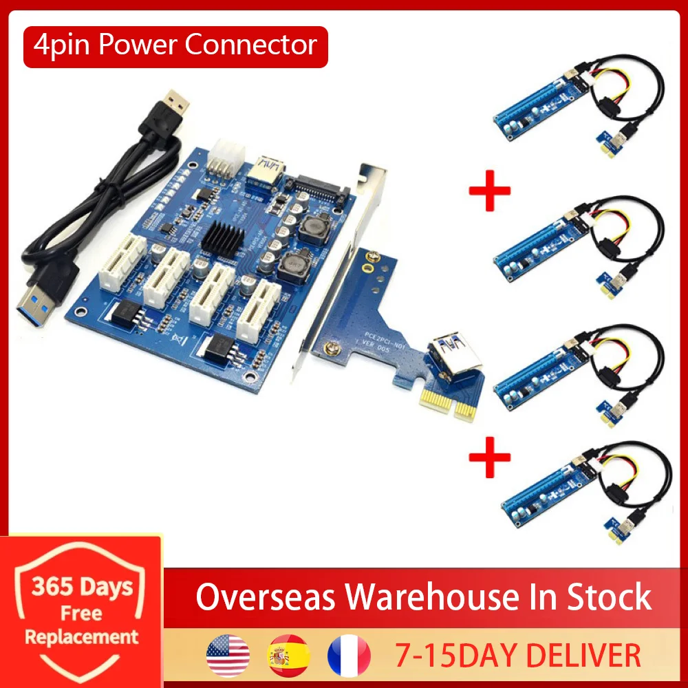 

Graphics Card Set 1 Slot PCI-E Express 1X to 4 Slot 16X Mini ITX 1X to 4 PCI-E Adapter Riser Card Kit for BTC Miner Mining ETH