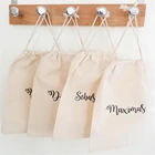 Персонализированные сумочки с рисунком шрифтов, хлопковые сумочки на шнурке, подарочные сумки с именем под заказ, свадебные детские праздничные Вечеринки