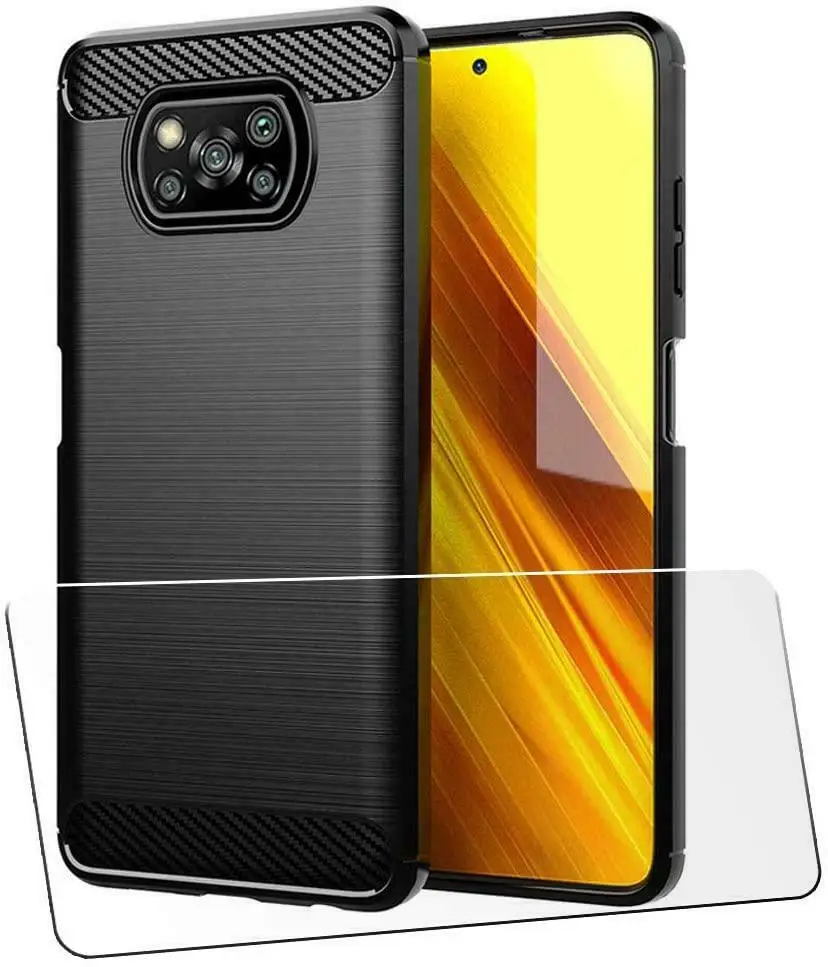 

Силиконовый гелевый Чехол из углеродного волокна для Xiaomi Poco X3 PRO + стекло для экрана