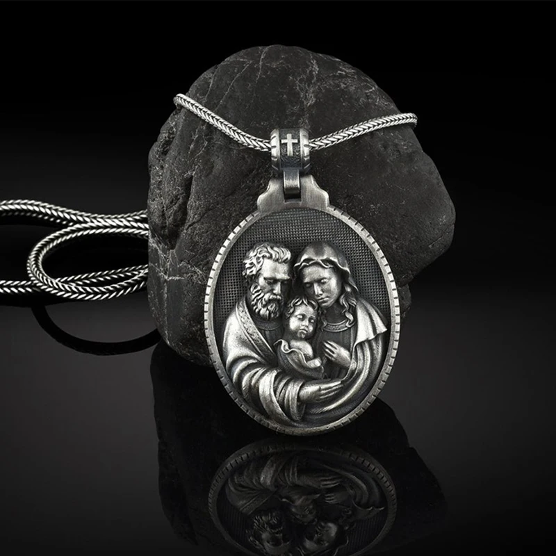 

Мужское католическое христианское ожерелье, ювелирные изделия, кулон на день ребенка, Иисуса, родителей, святой семьи, ожерелье, новинка 2021