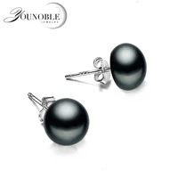 real 925 sterling silver pearl stud earrings for women black natural freshwater pearl jewelry new fashion