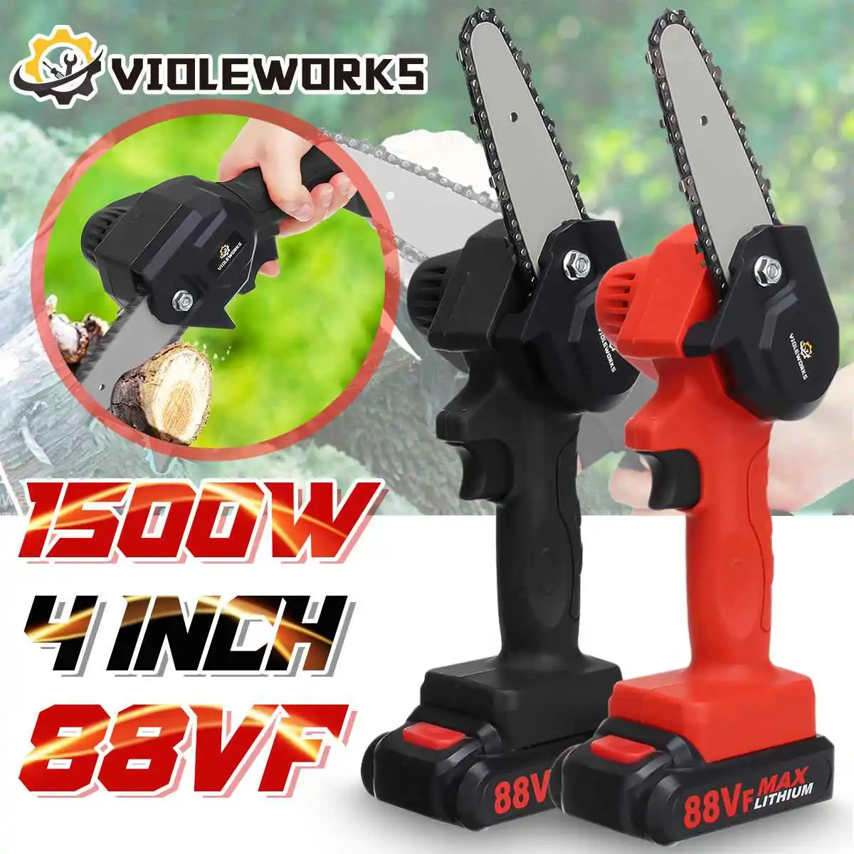 

1500W 4in Mini Electric Saw Chainsaw 88VF Cordless For Fruit Tree Woodworking Garden Tools With Batterys Hand Held Wood Cutters