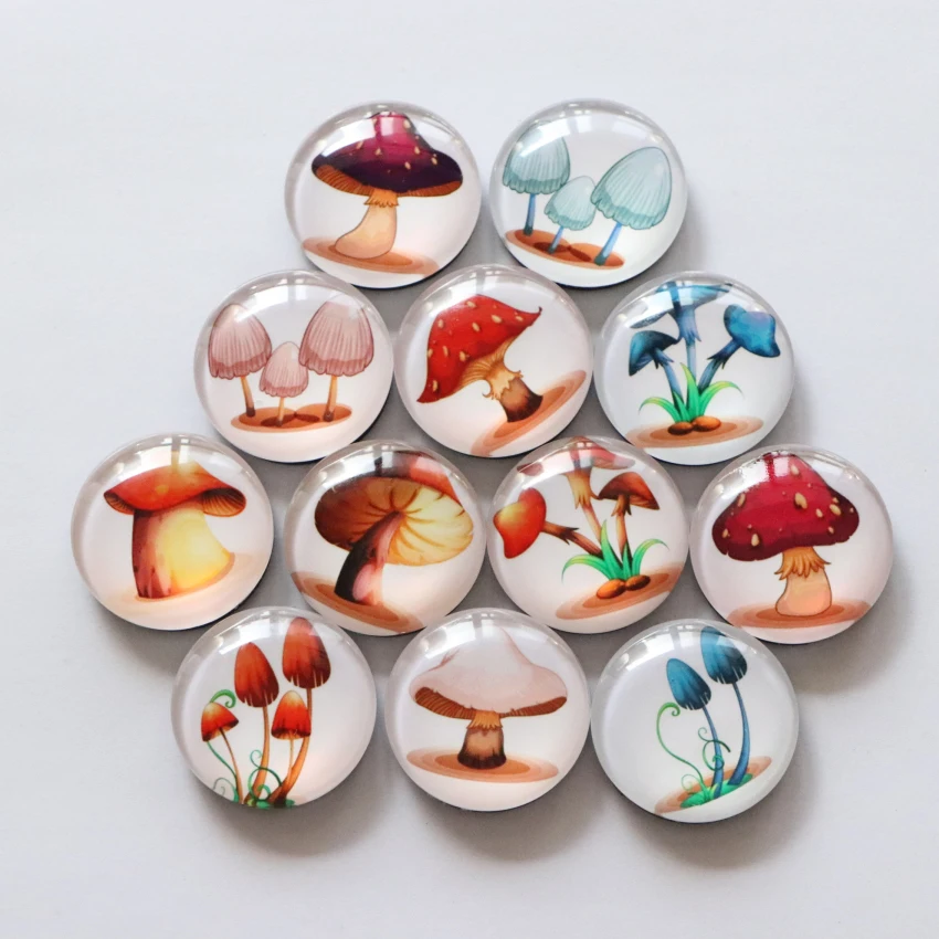 

Free shipping (12pcs/lot)Cute Mushroom Fridge Magnets Round Message stickers for gift Refridgerator Magnet Home Decor Party Gift