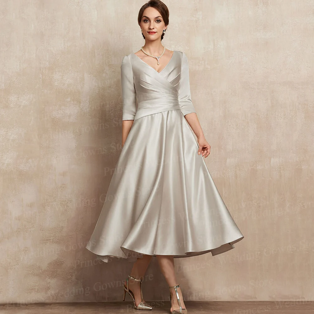 

Элегантное Атласное формальное платье для матери невесты для женщин с рукавом до локтя платье длиной ниже колена для свадебной вечеринки ж...