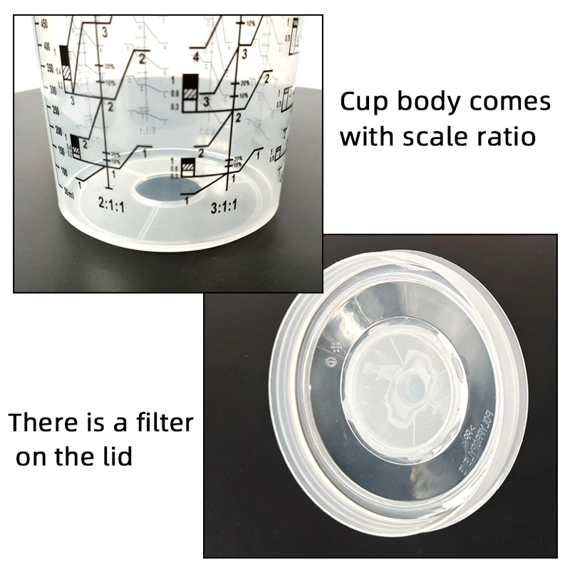 ATPRO 800ML Spray Gun Disposable Pot With Scale Plastic Transparent Paint Mixing Cup Measuring Adapter |