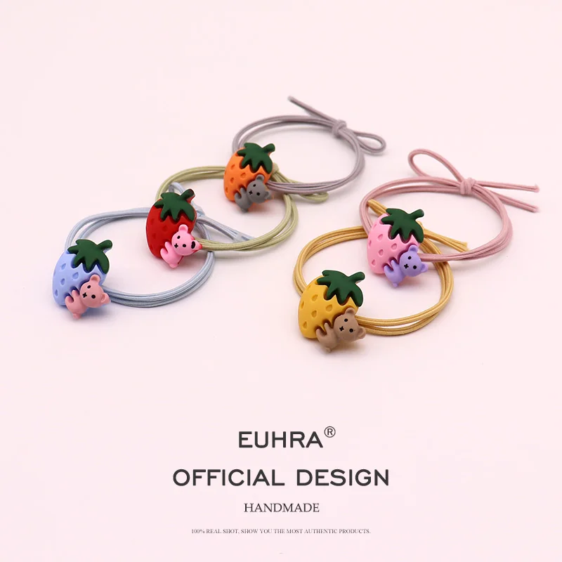 EUHRA, 5 цветов, маленькие мишки, клубника, эластичные резинки для волос для женщин и девочек, детские аксессуары для волос, резинка