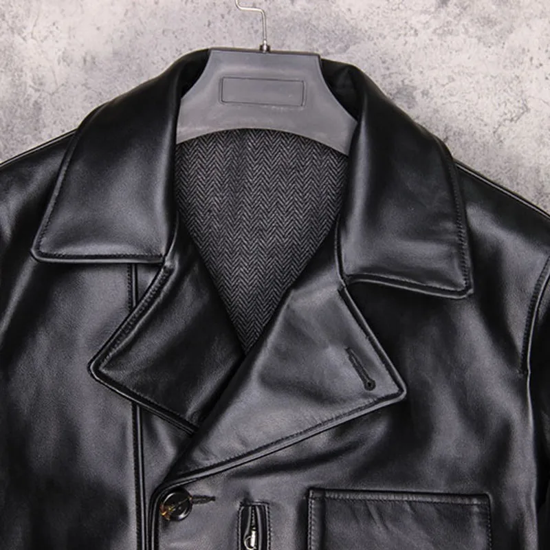 

Quality Mens Natural High Cow Leather Jacket Single Breasted Slim Fit Business Man Genuine Leather Coat Biker Windproof Jackets