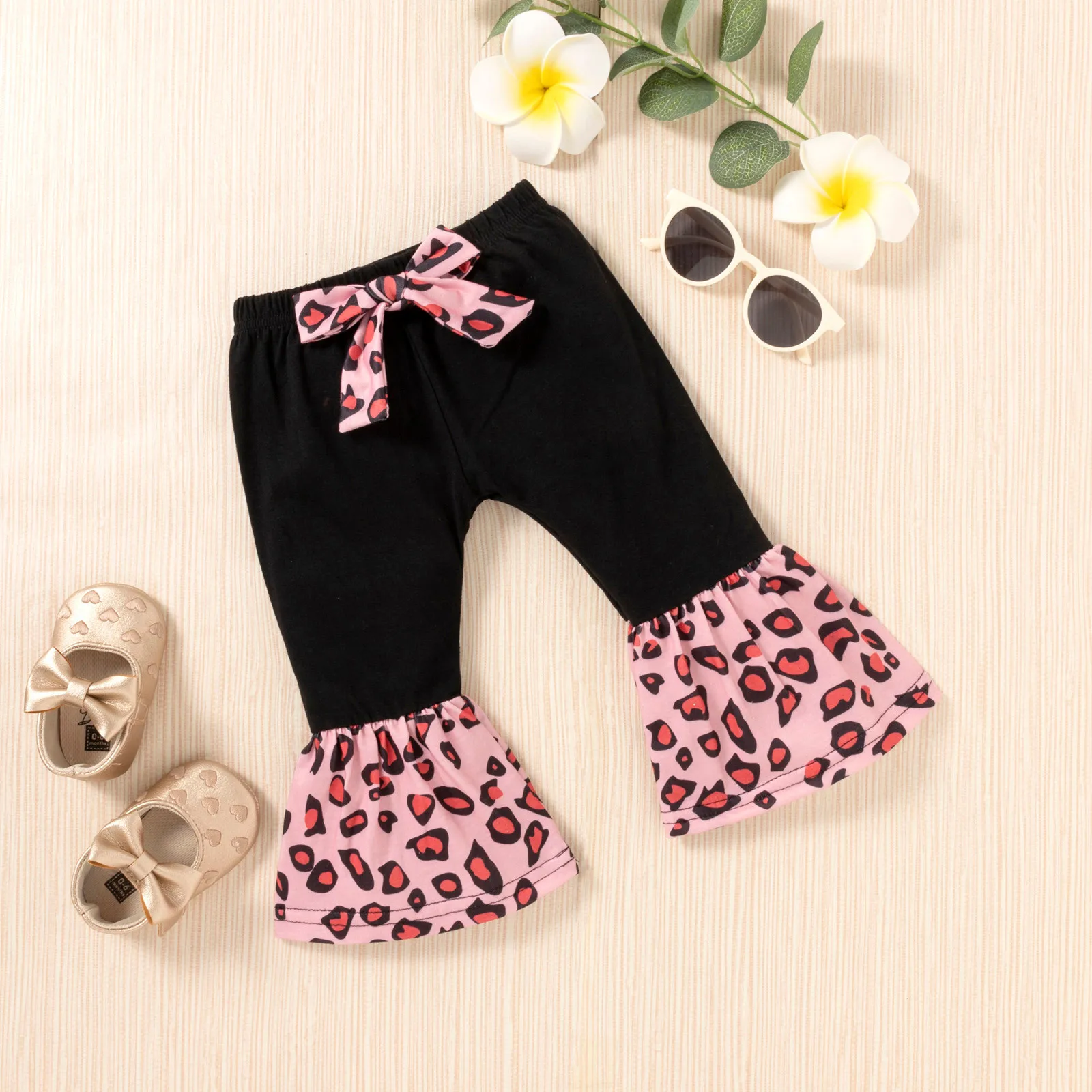 Детский комбинезон с оборками и буквами брюки-клеш леопардовым принтом | Мать