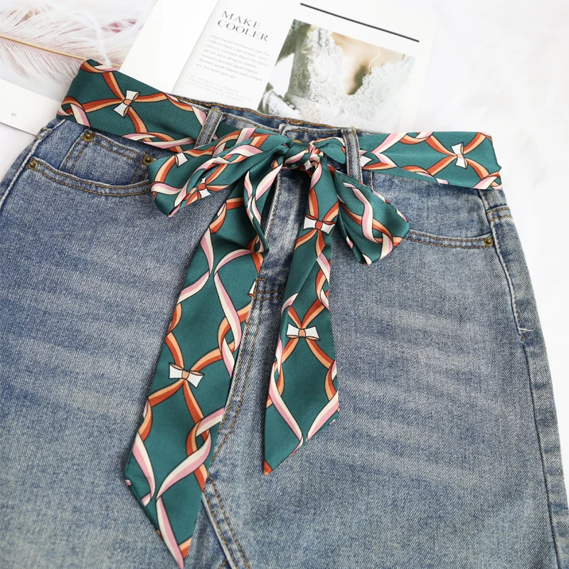 Новинка весенний узкий Двусторонний Шелковый шарф с принтом для девочек мешков