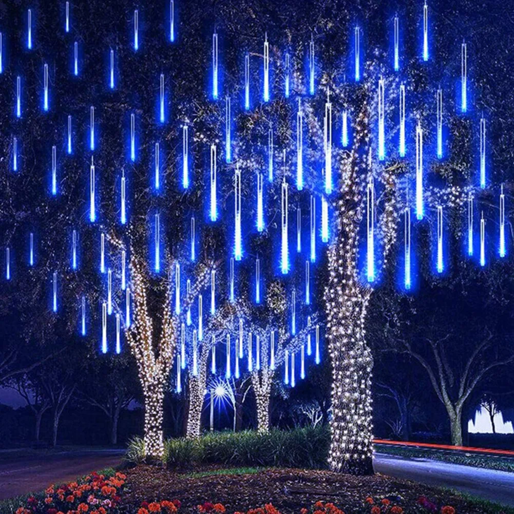 

30cm 8Tube LED Meteor Shower Rain Lights Icicle Snowfall Lamp Falling Raindrop Fairy String Light For Garden Decor New Year 2022