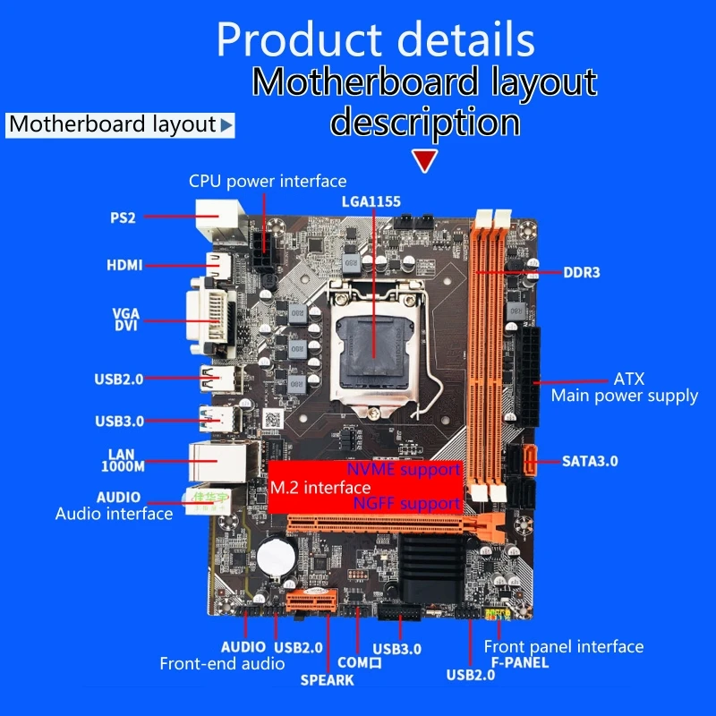 

B75-M2 LGA1155 Socket M-ATX Motherboard Support Integrated Graphics Card VGA DVI SATA3 HDD M.2 NVME SSD DDR3 1600 X6HA
