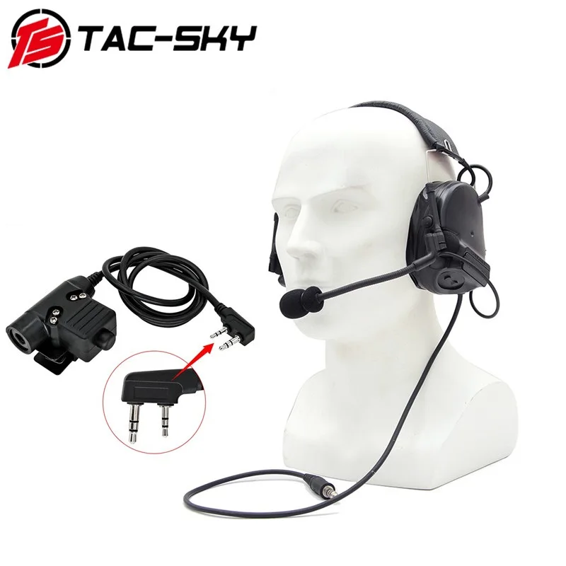 

TAC-SKY COMTAC III Tactical Electronic Noise Reduction Pickup Silicone Headset BK+U94 PTT Military Adapter KENWOOD PTT