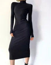 Spring and autumn new street solid color tight-fitting high-necked hip dress women, thin elastic long-sleeved sexy dress women (2)