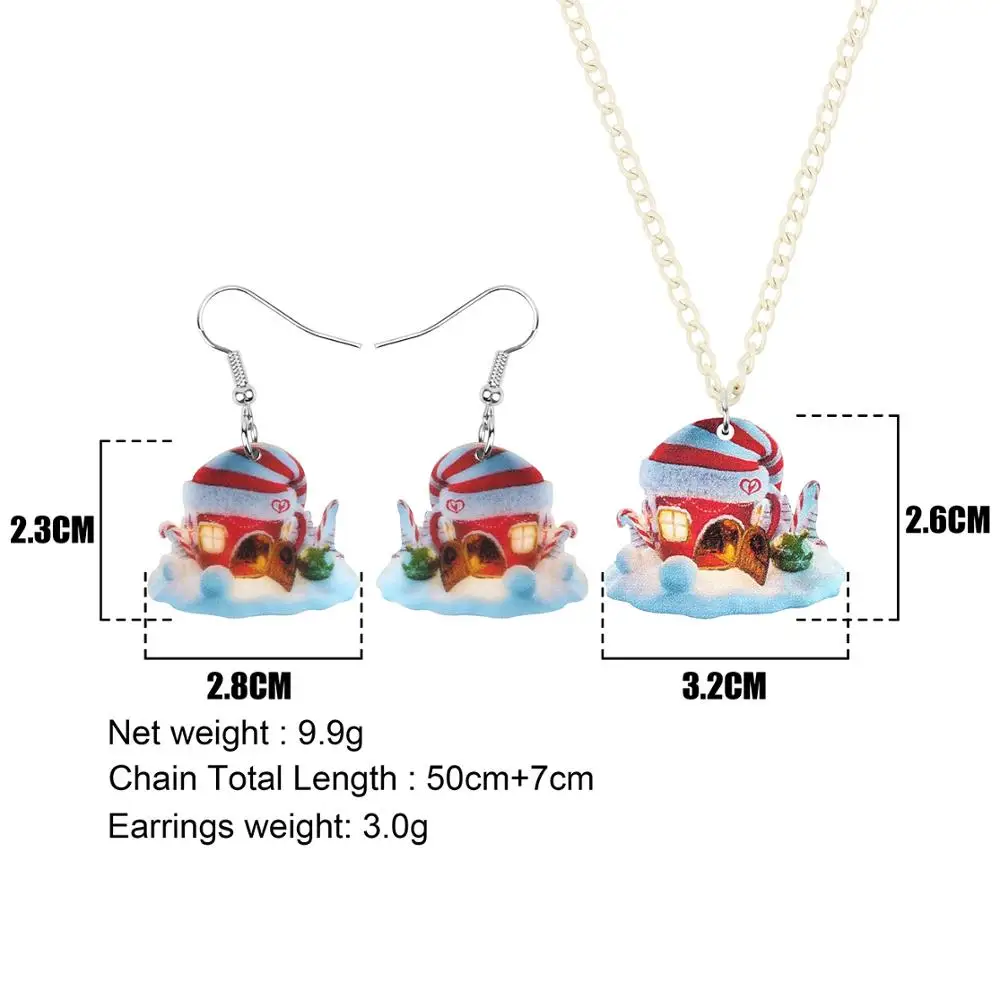 Bonsny Acrylic Christmas Anime Snow House Castle Jewelry Sets Necklace Earrings Decoration For Women Girl Teen Kids Gift | Украшения и