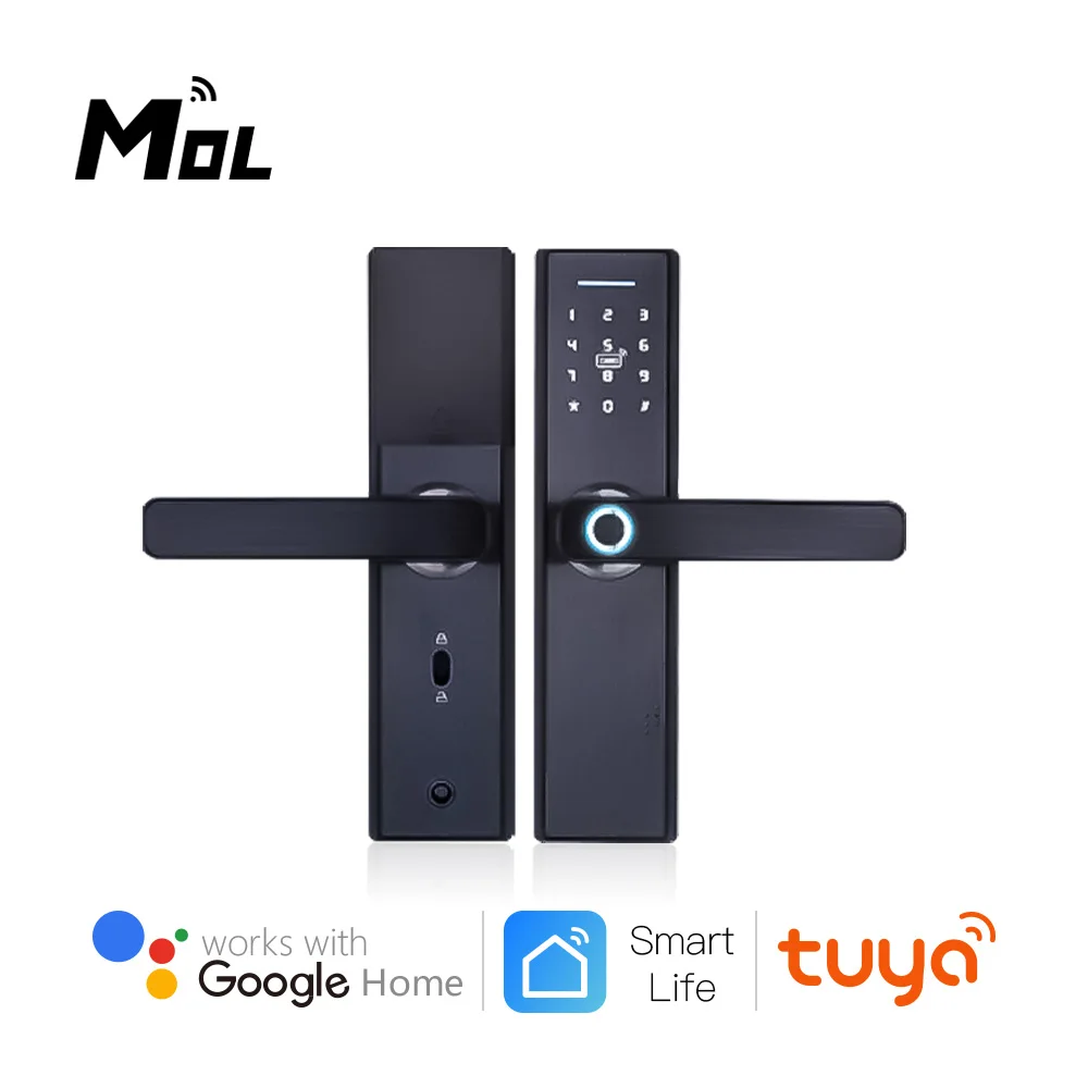

MOL Wifi Electronic Door Lock Security With Tuya APP Remotely/Biometric Fingerprint/Smart Card/Password/Key Unlock Hotels