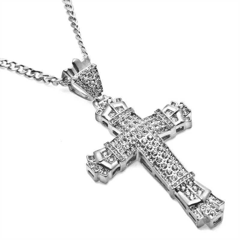 

2020 hot sale new men's and women's Cuban chain European and American hip hop retro hollow cross pendant necklace
