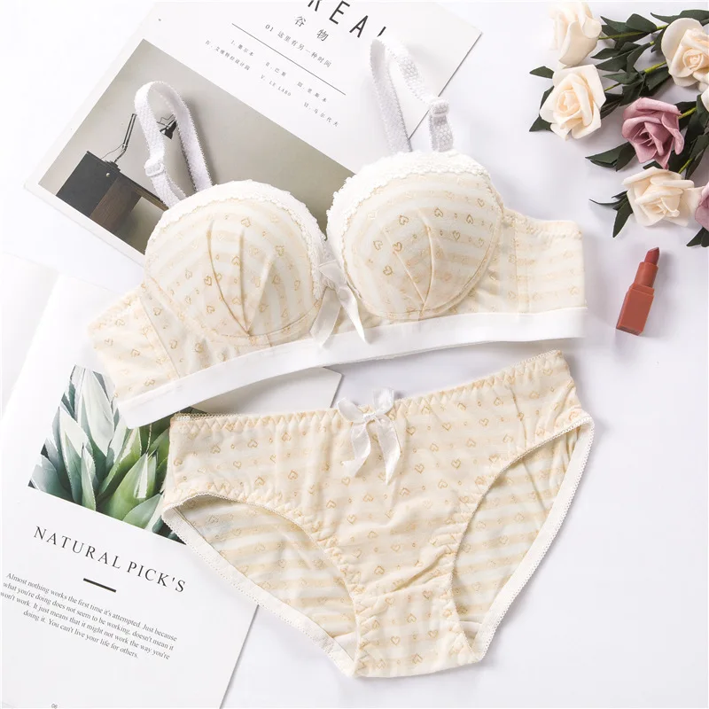 Хлопковый комплект с бюстгальтером для девочек-подростков нижнее белье принтом