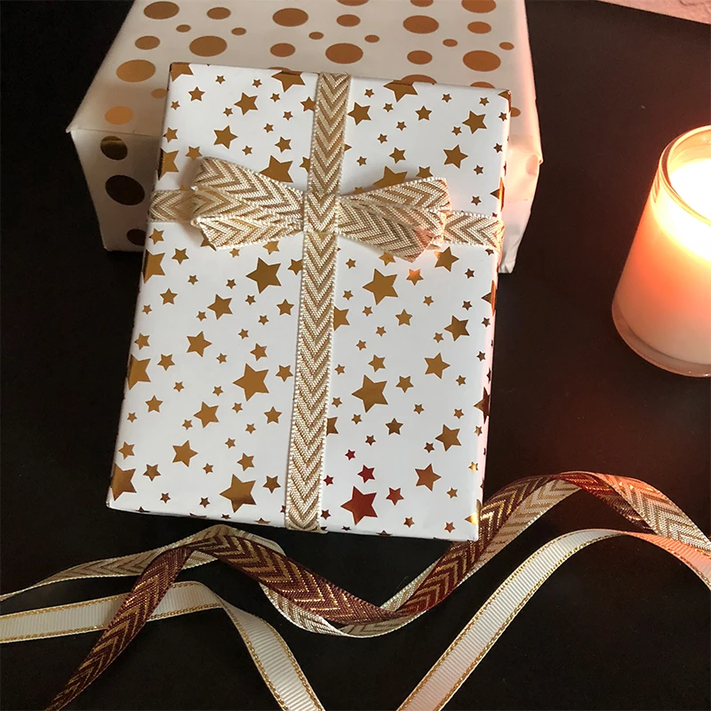 

Gifts Package Ribbon Roll Wrap Paper Luxury Valentines Business Gifts Box Packaging Foil Crafts Art Gold Wrapping Paper