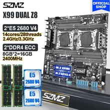 SZMZ X99 DUAL Motherboard Combo LGA 2011 V3 with 2 Pcs Xeon E5 2680 V4 CPU adn 2*8GB DDR4 RAM 2400MHz Kit Set LGA 2011-3