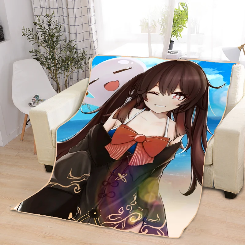 

Anime Blanket Hu Tao Genshin Impact Blanket Flannel Sofa Cute Blanket Adult Kids Throw Custom Fluffy Blanket for Bed 150x200cm
