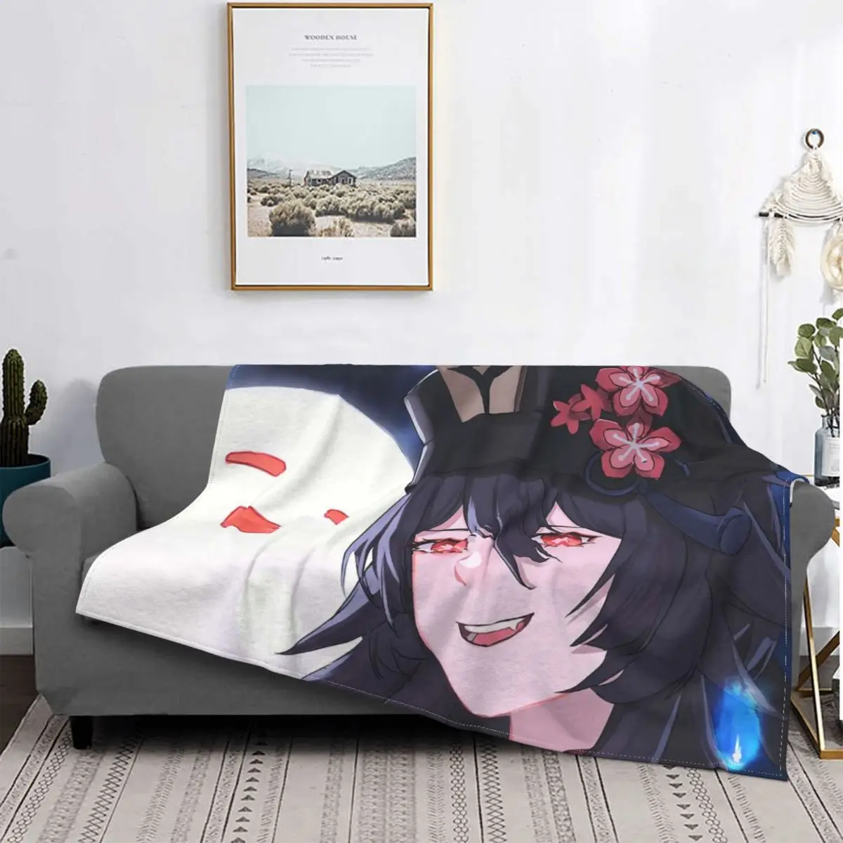 

Одеяло Genshin Impact Hutao, хлопковое переносное Фланелевое покрывало с мультяшным рисунком аниме, покрывало для спальни