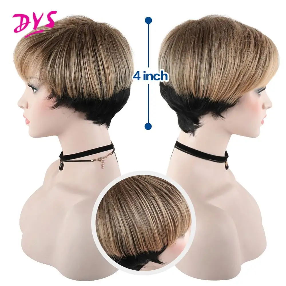 Deyngs Ombre Pixie Cut короткие кудрявые прямые синтетические парики с челкой для