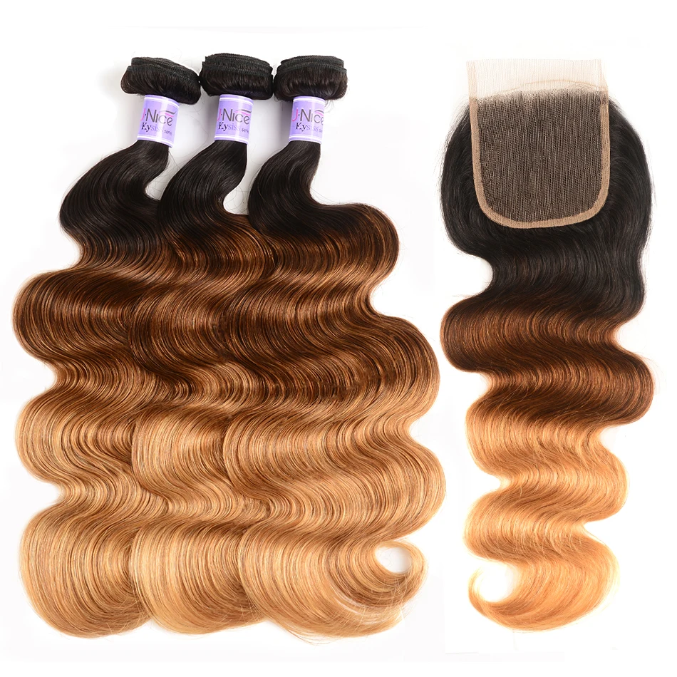 Волосы UNice Kysiss Series Ombre 3 пряди с застежкой T1B/4/27 перуанские пупряди волнистых