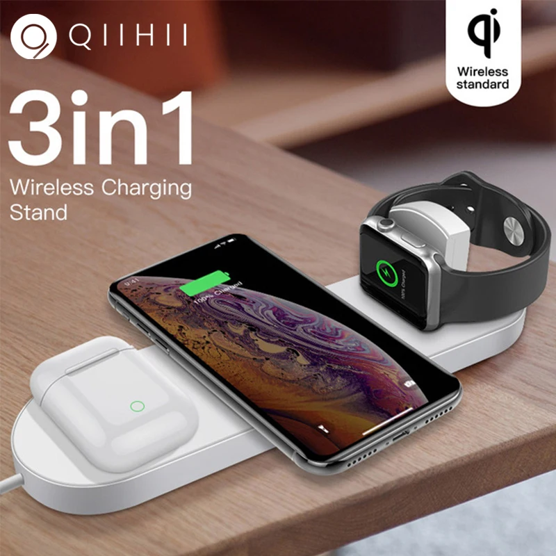 Qiikii 3 в 1 беспроводная зарядка для Airpods Apple Watch 4 2 iphone 11 Qi безпроводная huawei Xiaomi samsung