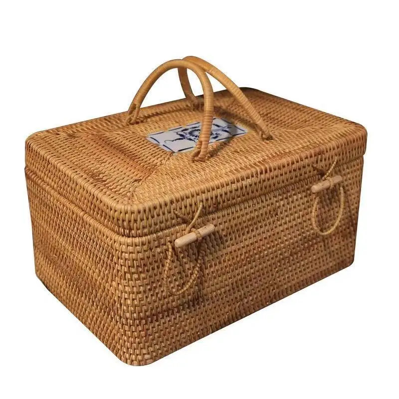 

Autumn rattan woven square portable storage box indoor desktop finishing storage box home storage desktop organizer