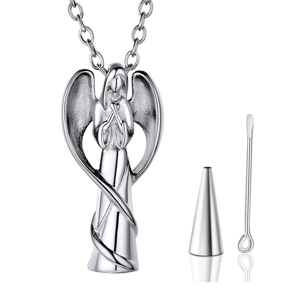 Ангел Кремация нержавеющая сталь кулон ожерелье пепел памятник для мужчин